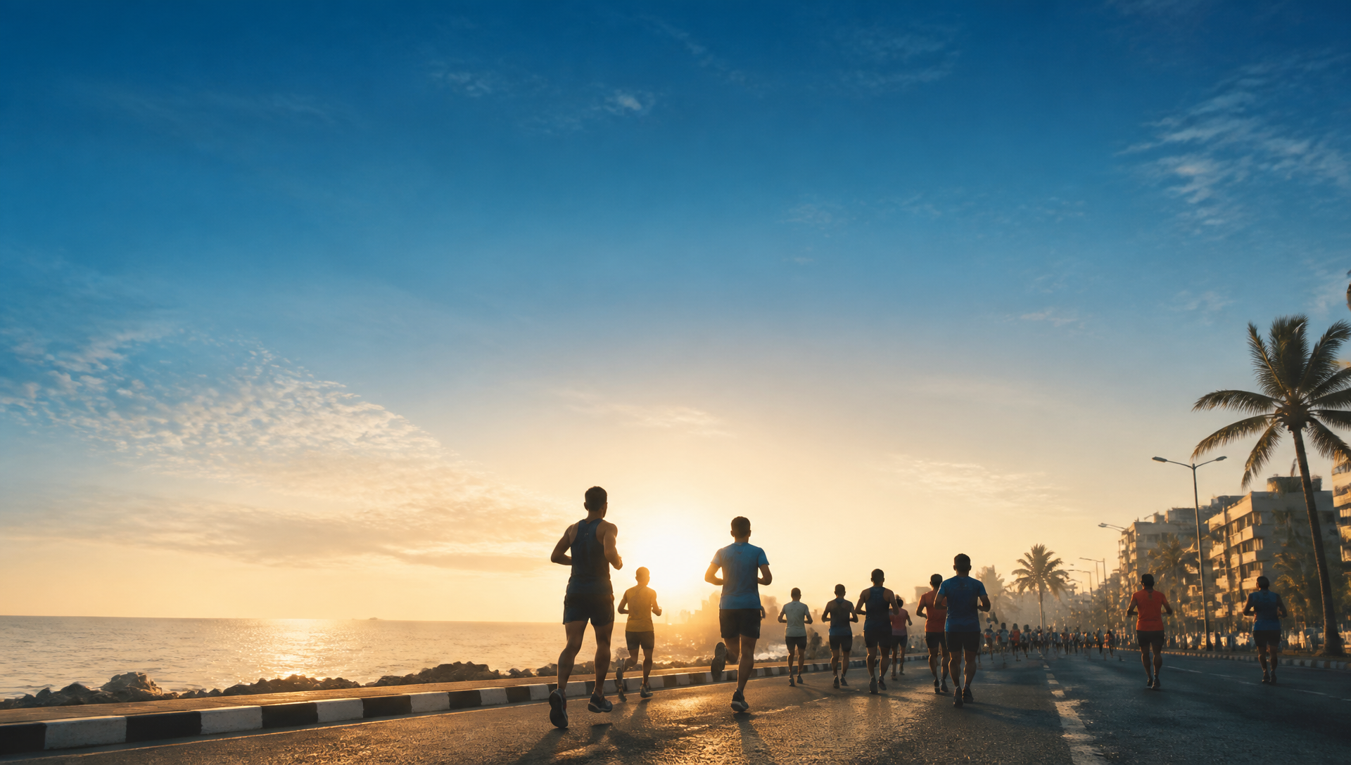 Marathon runners at sunrise